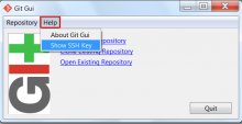 Image of the Git GUI interface, highlighting the Help menu